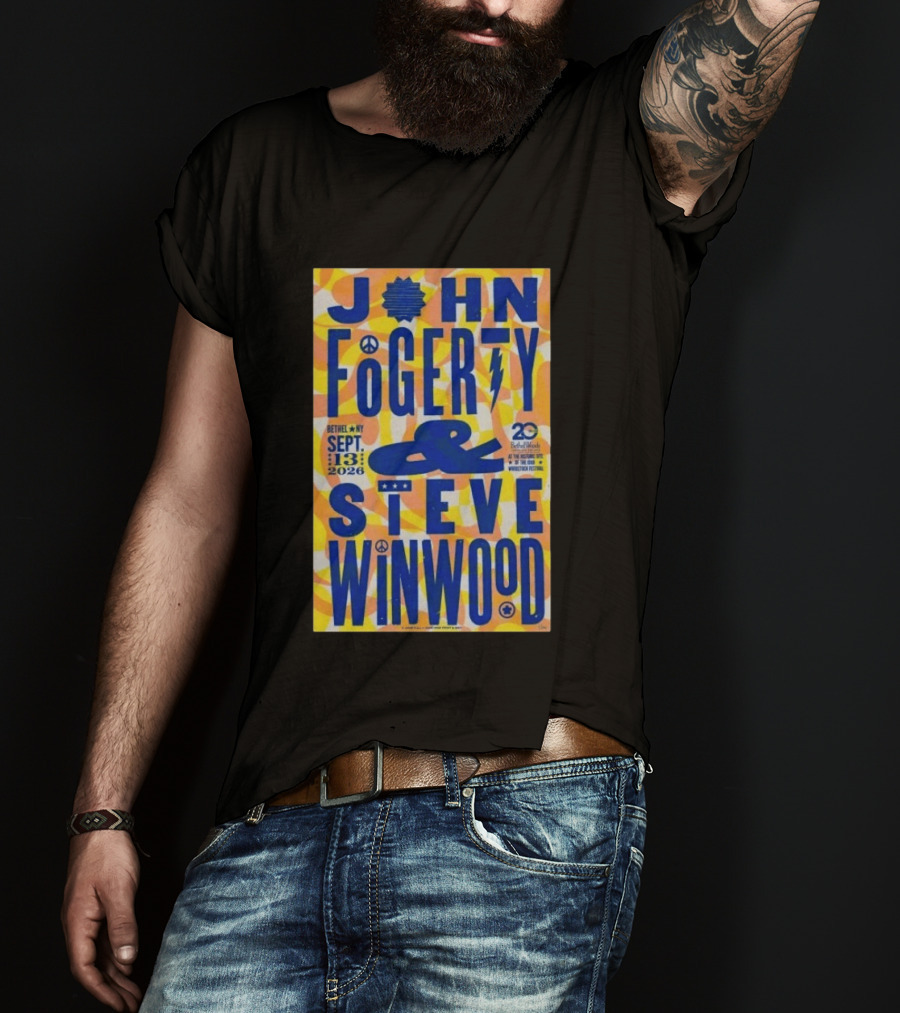 John Fogerty Steve Winwood Concert September 13 2026 Bethel NY Bethel Woods 20th Woodstock Festival T-Shirt