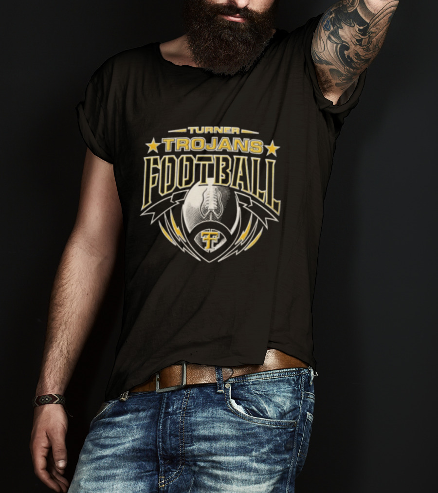 Turner Trojans Football TT Lightning Bolts Monogram Banner T-Shirt