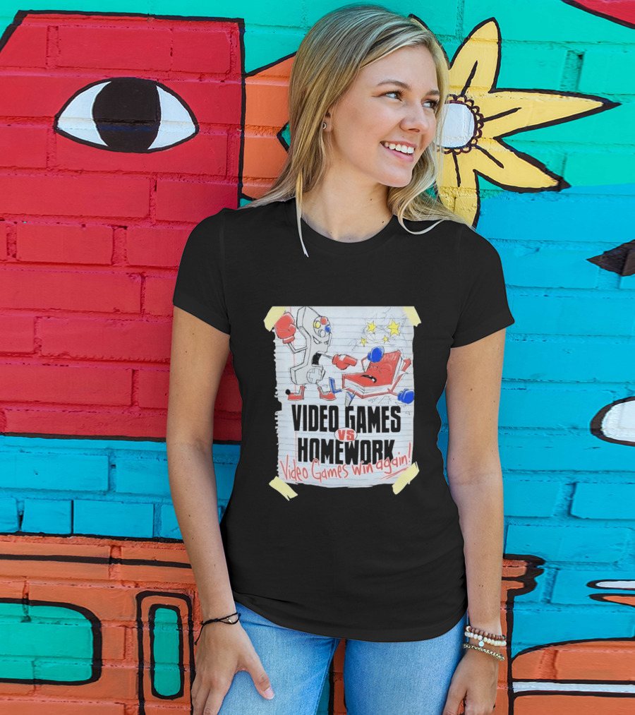 Video Games Vs Homework Video Games Win Again Math Battle Sketch T-Shirt