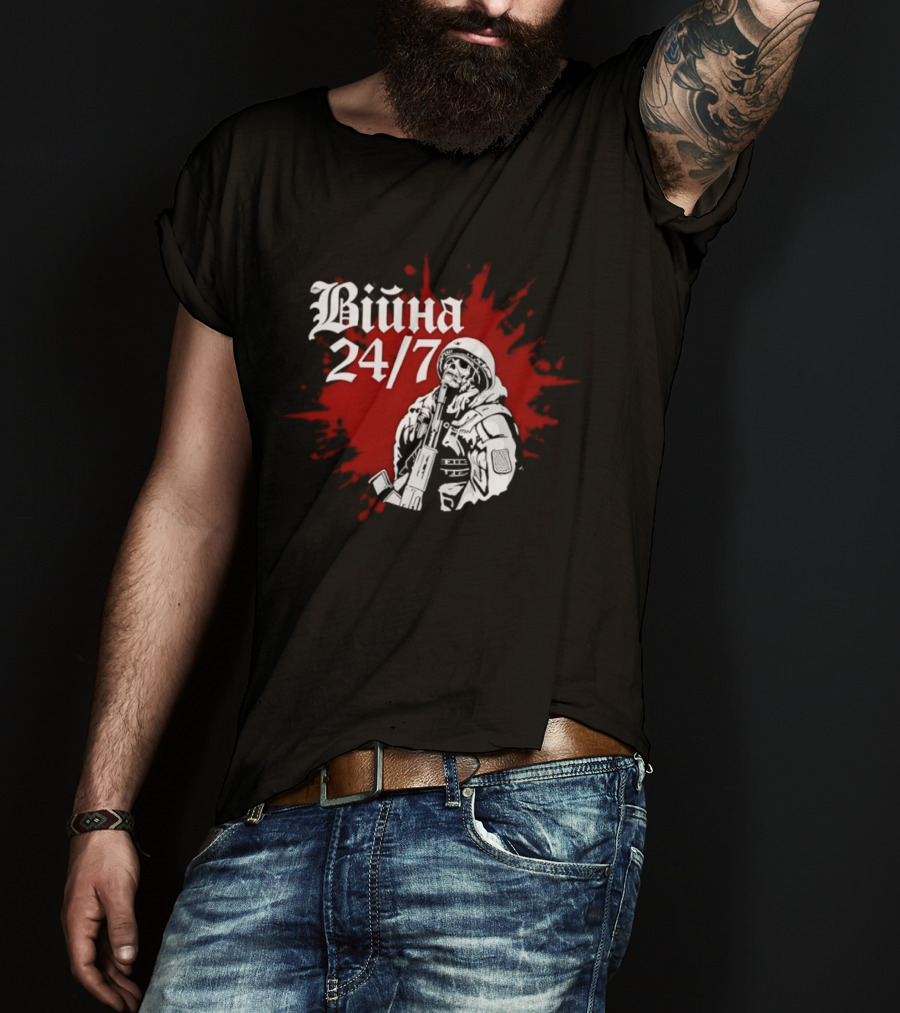 Війна 24/7 Skeleton Soldier Military Red Splatter T-Shirt