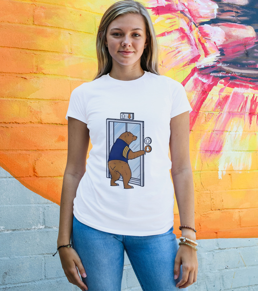 Bear In Blue Jacket Pressing Elevator Down Button T-Shirt