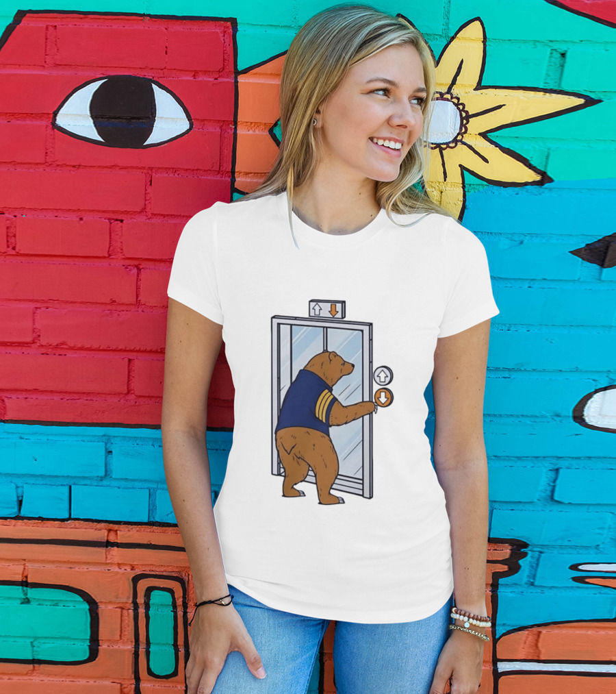 Bear In Blue Jacket Pressing Elevator Down Button T-Shirt
