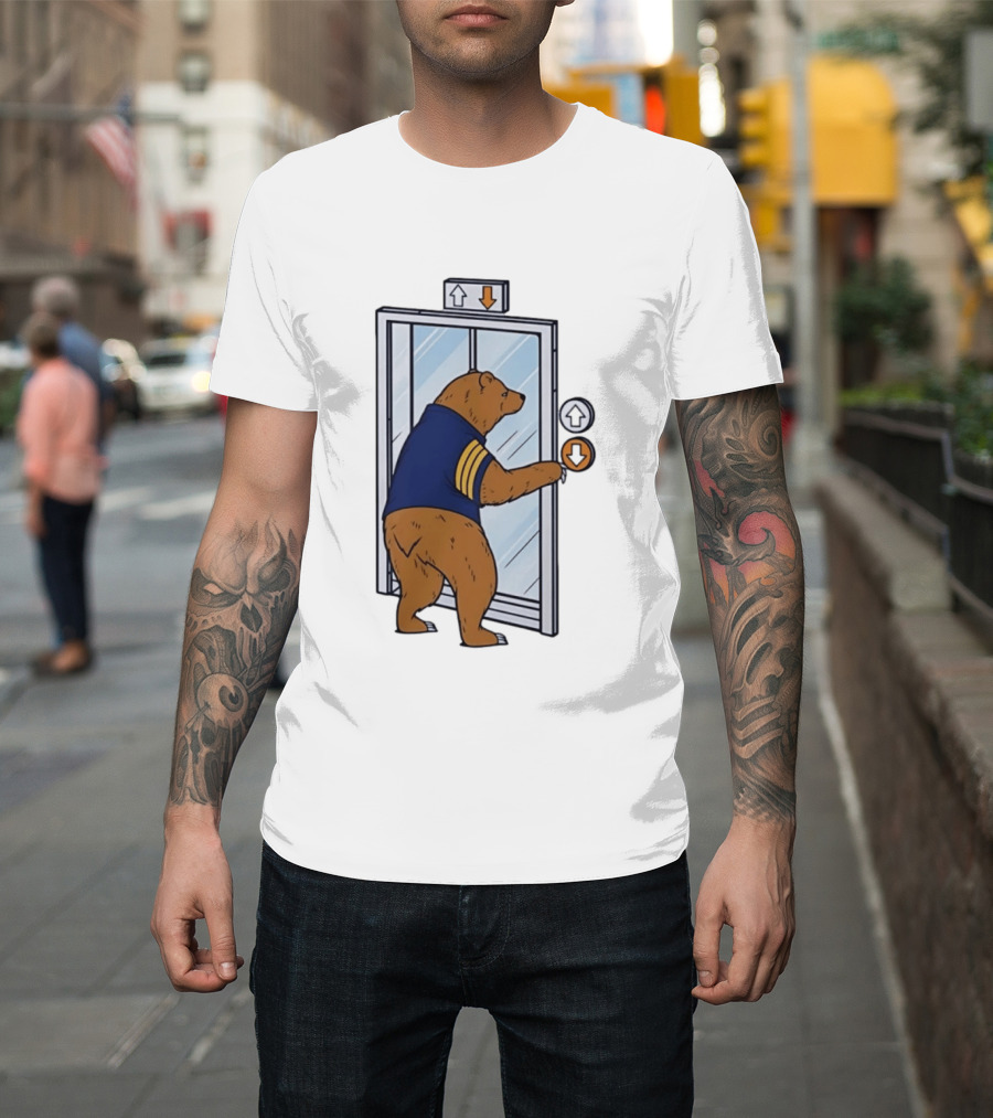 Bear In Blue Jacket Pressing Elevator Down Button T-Shirt