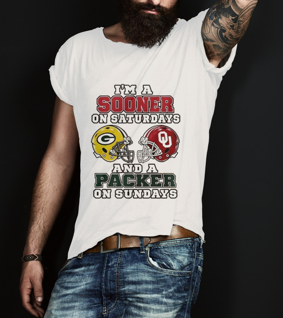 I'm A Sooner On Saturdays And A Packer On Sundays Football Fan Helmets T-Shirt