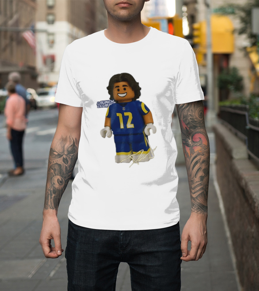 Los Angeles Rams Wide Receiver Puka Nacua Launch Club Number 12 Lego T-Shirt