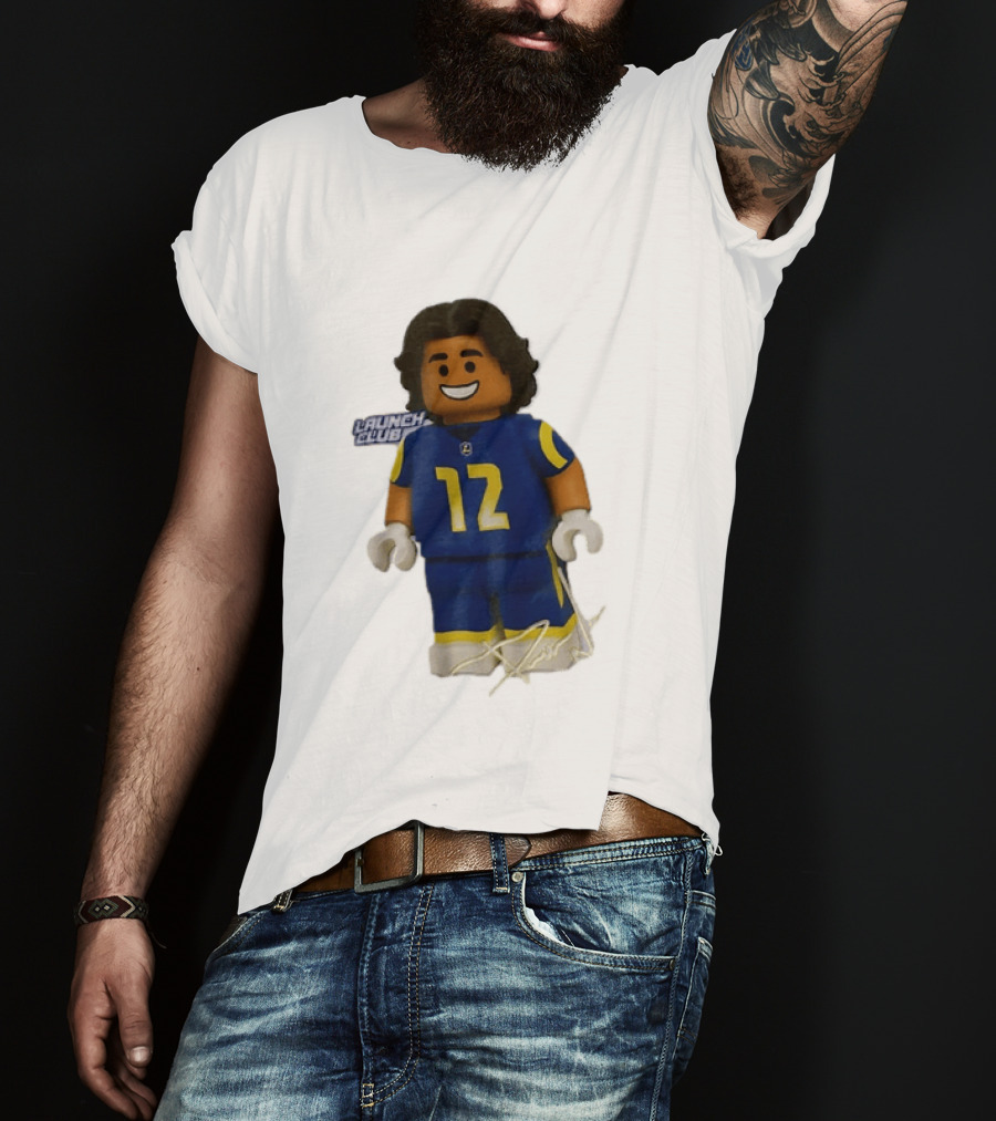 Los Angeles Rams Wide Receiver Puka Nacua Launch Club Number 12 Lego T-Shirt
