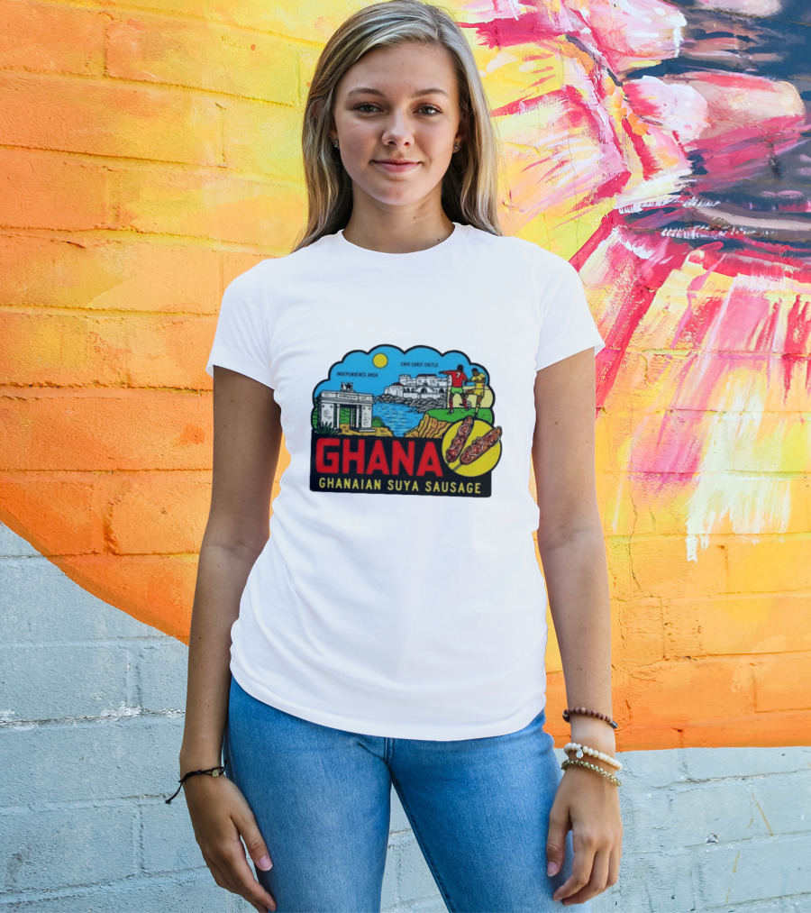 Ghana Cape Coast Castle Independence Arch Ghanaian Suya Sausage Soccer Scene T-Shirt