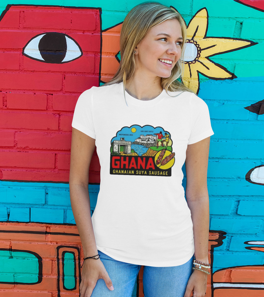 Ghana Cape Coast Castle Independence Arch Ghanaian Suya Sausage Soccer Scene T-Shirt