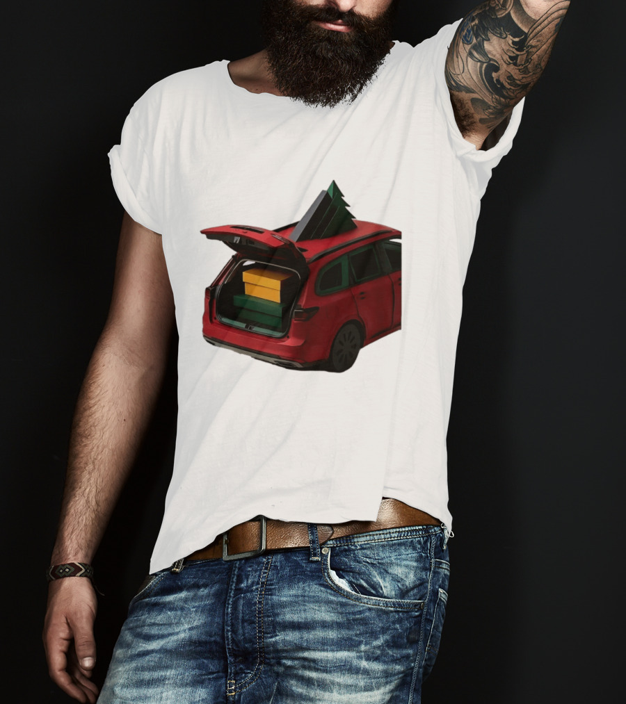 Most Likely To Pack The Car Festive Holiday Travel Scene With Christmas Tree And Gifts T-Shirt
