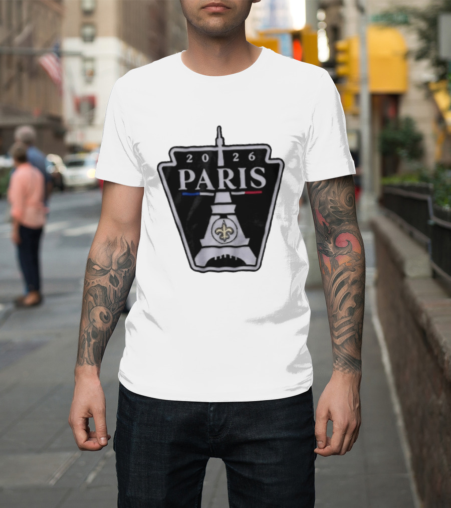 New Orleans Saints 2026 Paris Eiffel Tower Fleur De Lis NFL Event T-Shirt