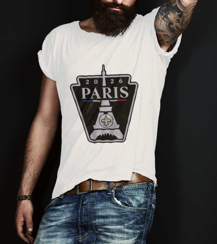 New Orleans Saints 2026 Paris Eiffel Tower Fleur De Lis NFL Event T-Shirt