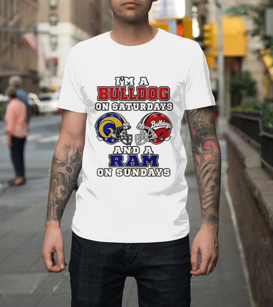 I'm A Bulldog On Saturdays And A Ram On Sundays Football Helmets T-Shirt