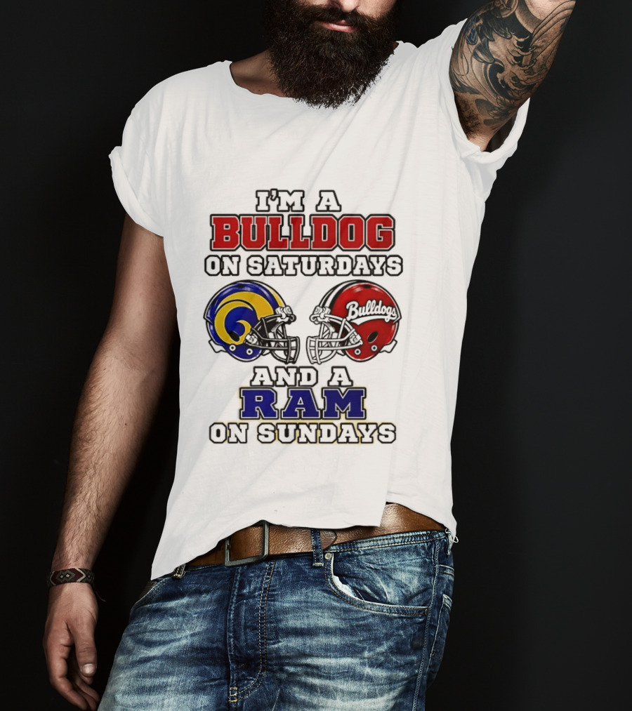 I'm A Bulldog On Saturdays And A Ram On Sundays Football Helmets T-Shirt