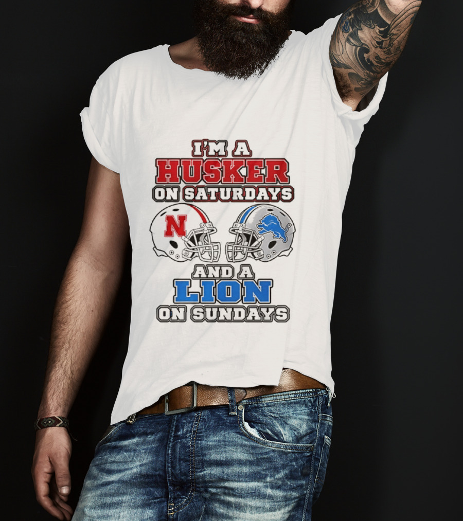 Husker On Saturdays And Lion On Sundays Football Helmets T-Shirt