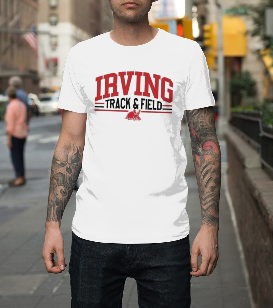 Irving Track And Field Retro Style Red Text With Bunny T-Shirt