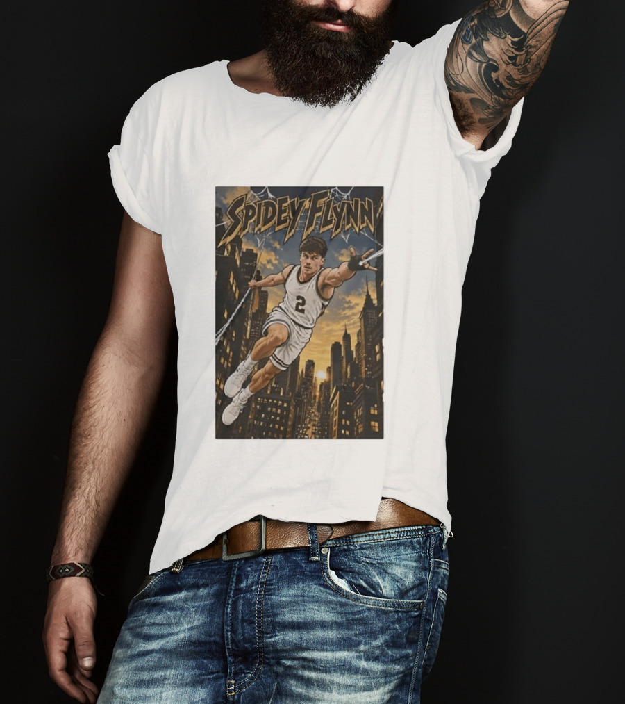 Spidey Flynn Basketball Superhero City Skyline Action T-Shirt