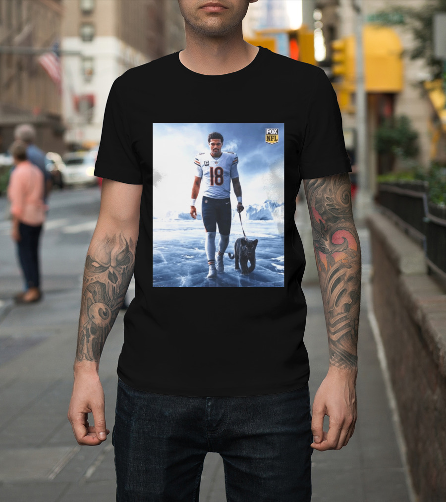 Chicago Bears QB #18 Arctic Panther Fox NFL Icy Football Player Black Panther T-Shirt