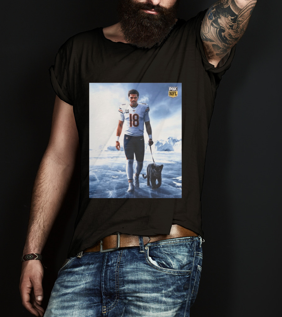 Chicago Bears QB #18 Arctic Panther Fox NFL Icy Football Player Black Panther T-Shirt
