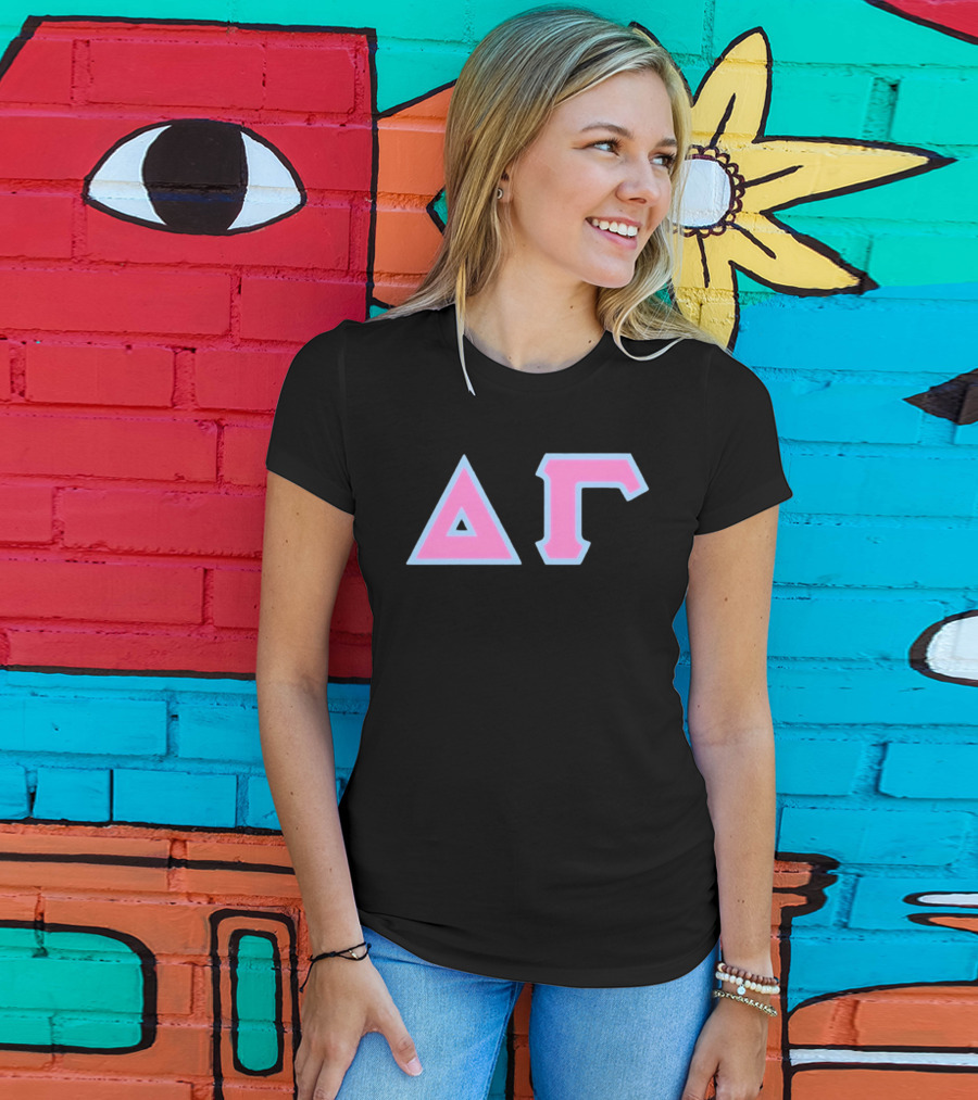 Delta Gamma Sorority Greek Letters Pink And Blue T-Shirt