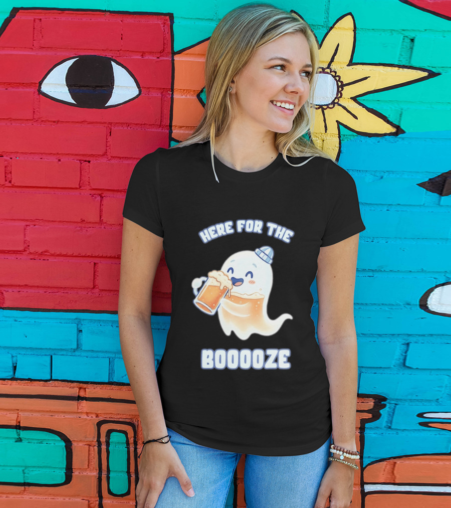 Here For The Booooze Ghost Drinking Beer Fun Halloween T-Shirt
