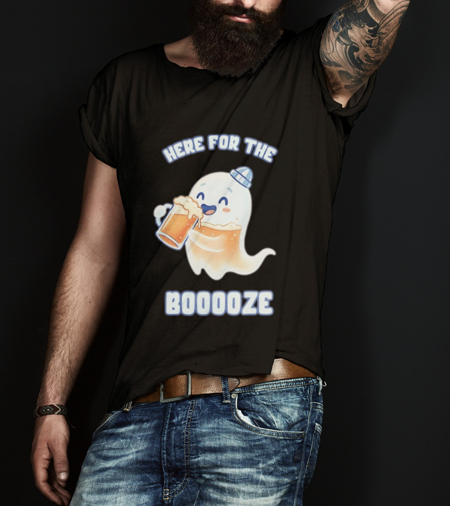 Here For The Booooze Ghost Drinking Beer Fun Halloween T-Shirt