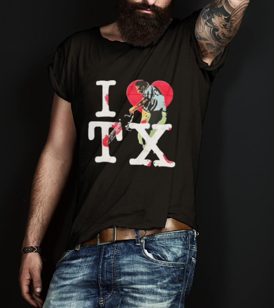 I Love Tx Leatherface Chainsaw Heart Blood Splatter T-Shirt