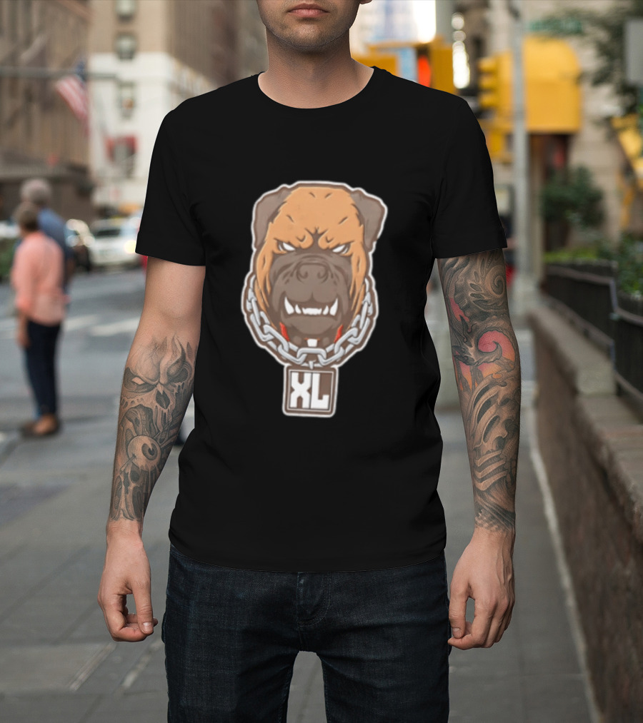 XL Angry Growling Dog Head Chain Collar Tag Cartoon Caricature T-Shirt