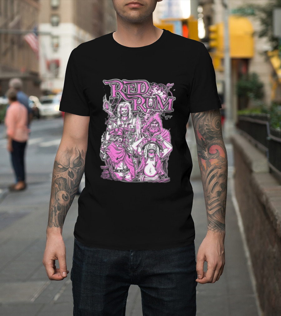 Red Rum Pink Pirate Crew Captain Hooded Wizard Comic Line T-Shirt