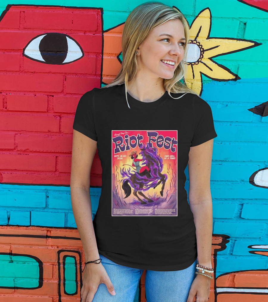 Chicago Douglass Park Riot Fest 2026 Devil Cowgirl Artwork September 18 20 One Hell Of A Time T-Shirt