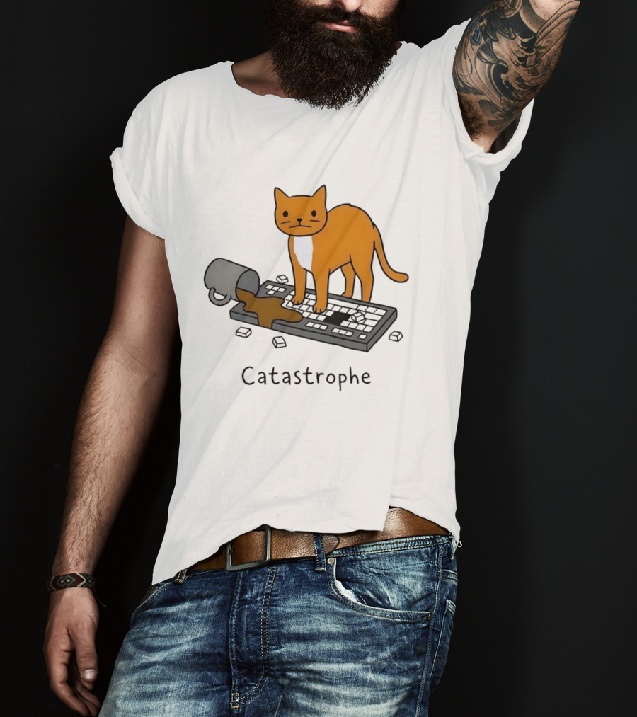 Catastrophe Orange Cat Spilling Coffee On Keyboard T-Shirt