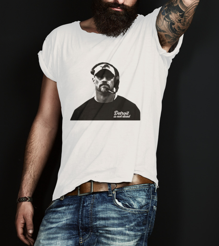 Dan Campbell 2026 Detroit Is Not Dead Headset Coach Monochrome Detroit Football T-Shirt