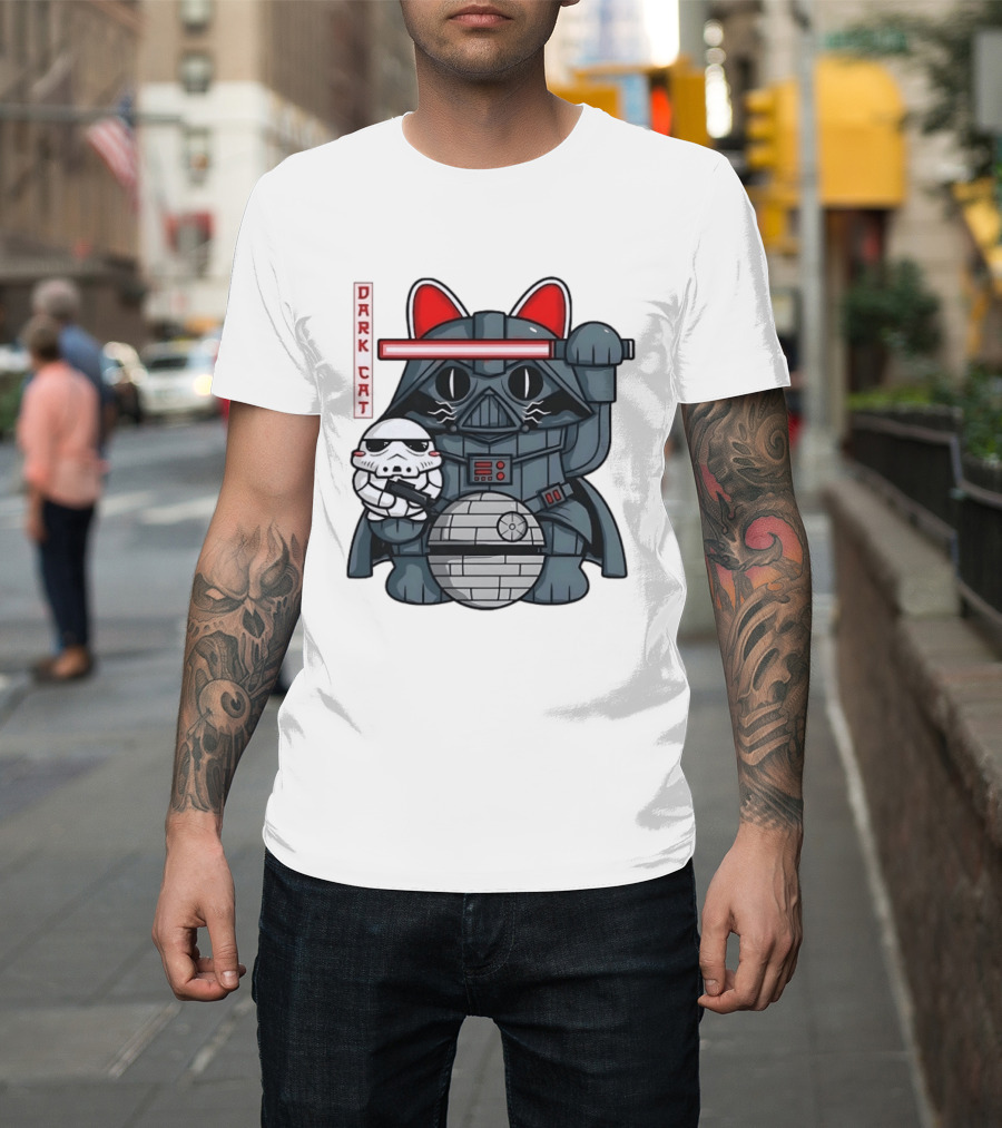 Dark Cat Vader Star Wars Cat Holding Stormtrooper Helmet T-Shirt