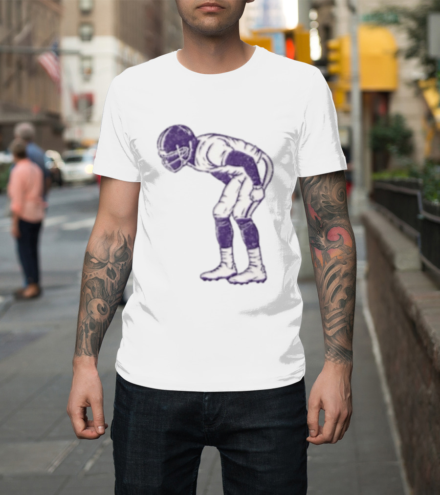 Distressed Purple American Football Player Resting Pose Vintage Look T-Shirt