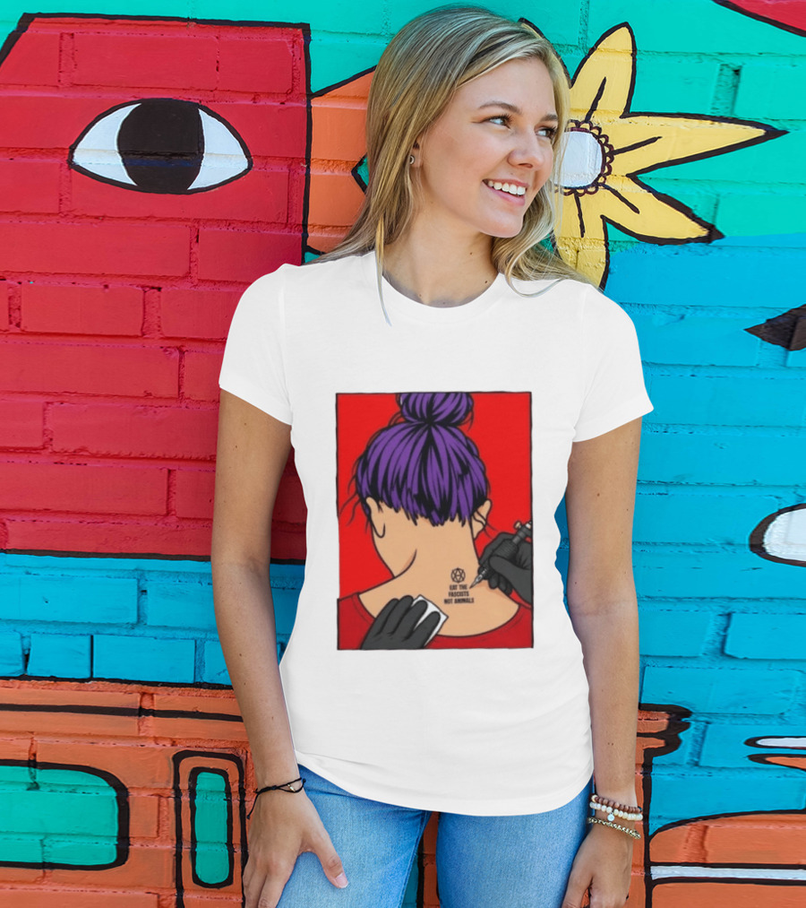 Eat The Fascists Not Animals Tattoo Anarchist Purple Hair Red T-Shirt