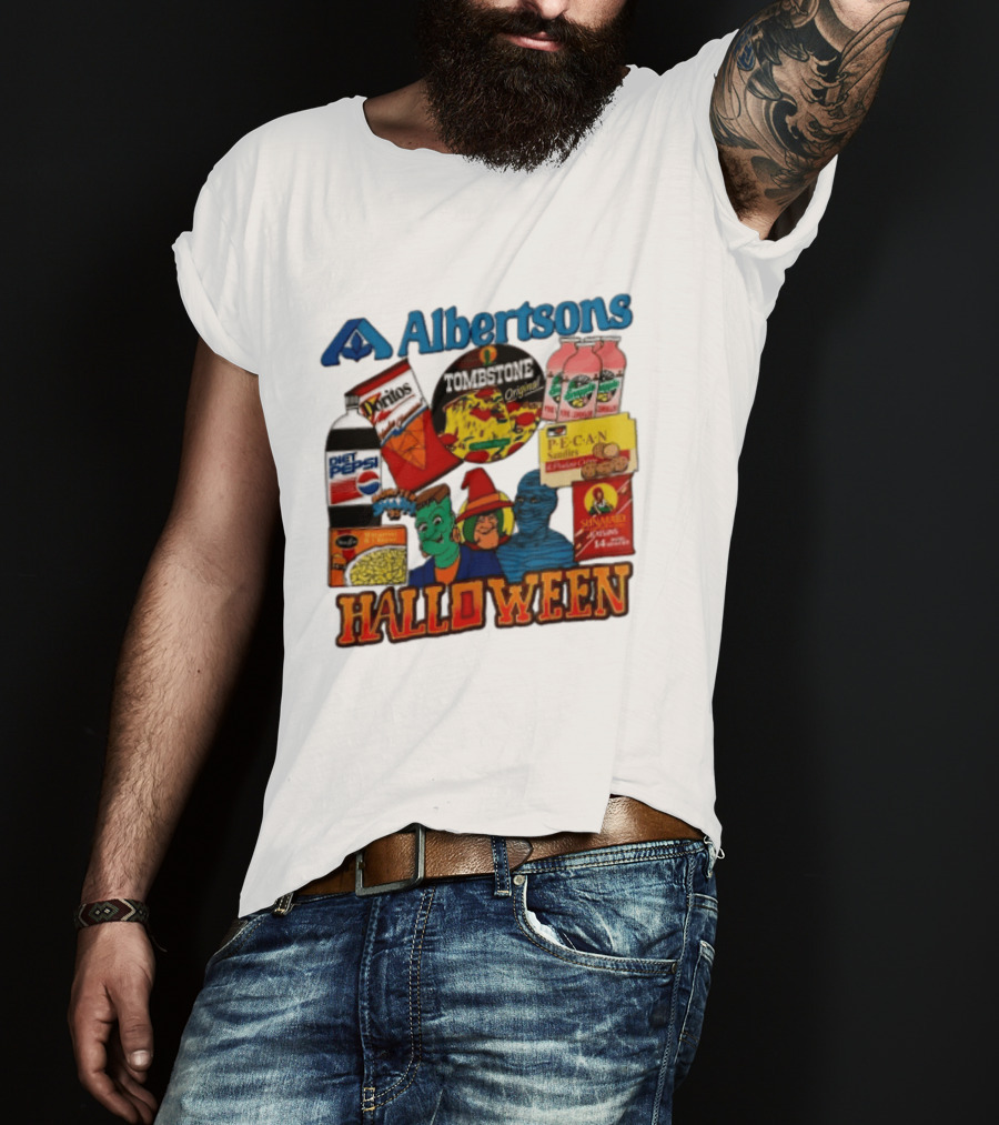 Albertsons Halloween Frankenstein Witch Mummy Featuring Diet Pepsi Doritos Tombstone Pizza T-Shirt