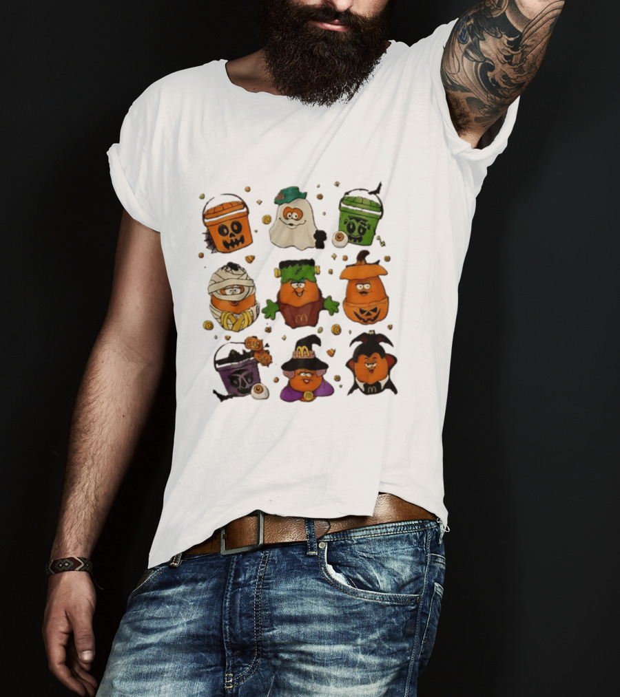 McDonalds Halloween McNugget Buddies Characters Pumpkin Witch Dracula Mummy Ghost Frankenstein T-Shirt
