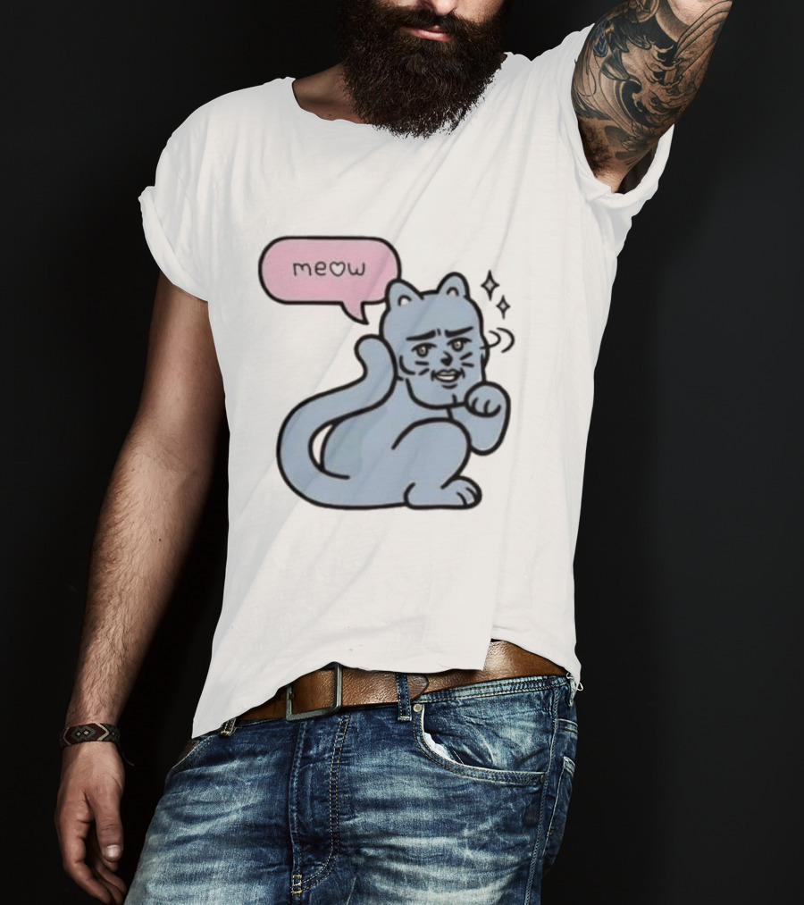 Meow Meme Cat With Human Face And Sparkles T-Shirt