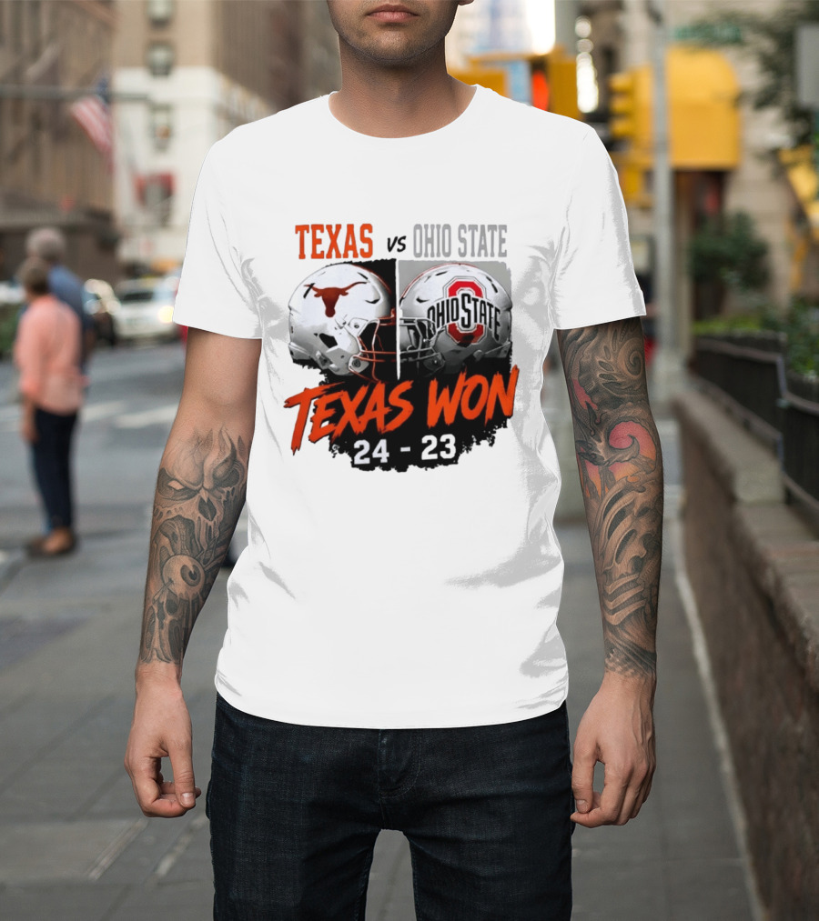 Texas Vs Ohio State 2026 Texas Won 24 23 Helmet Matchup T-Shirt