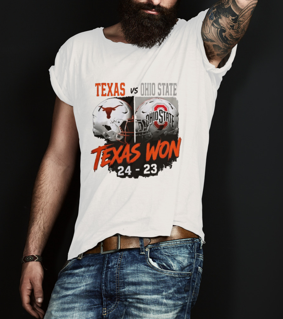 Texas Vs Ohio State 2026 Texas Won 24 23 Helmet Matchup T-Shirt
