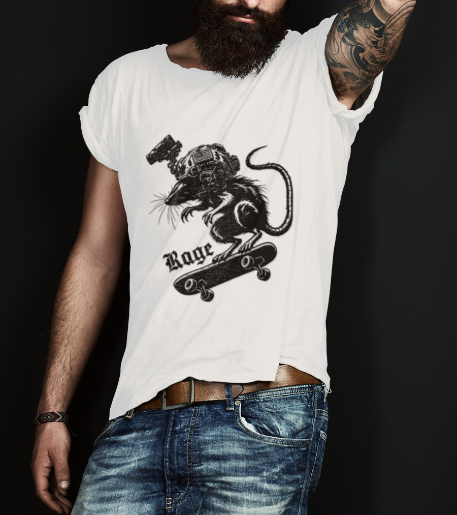 Skater Rat Tactical Helmet Night Vision Rage Skateboarding Adventure T-Shirt