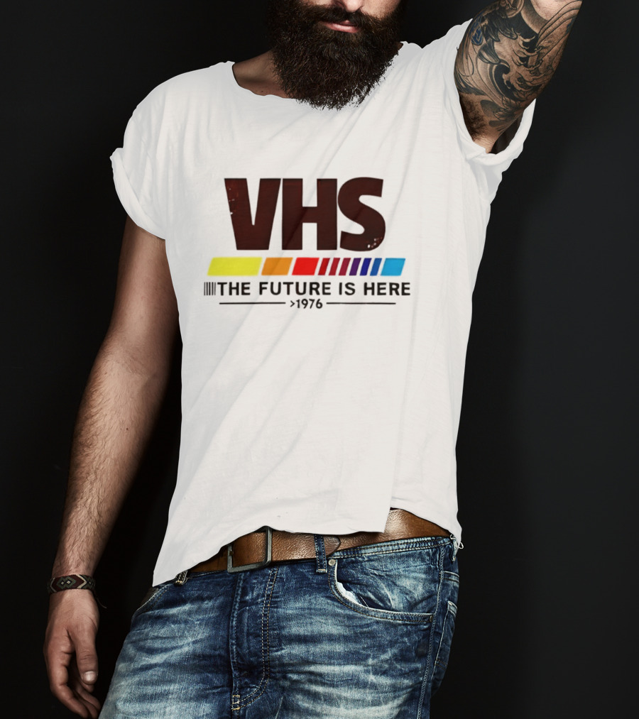 VHS The Future Is Here 1976 Retro Color Stripes T-Shirt