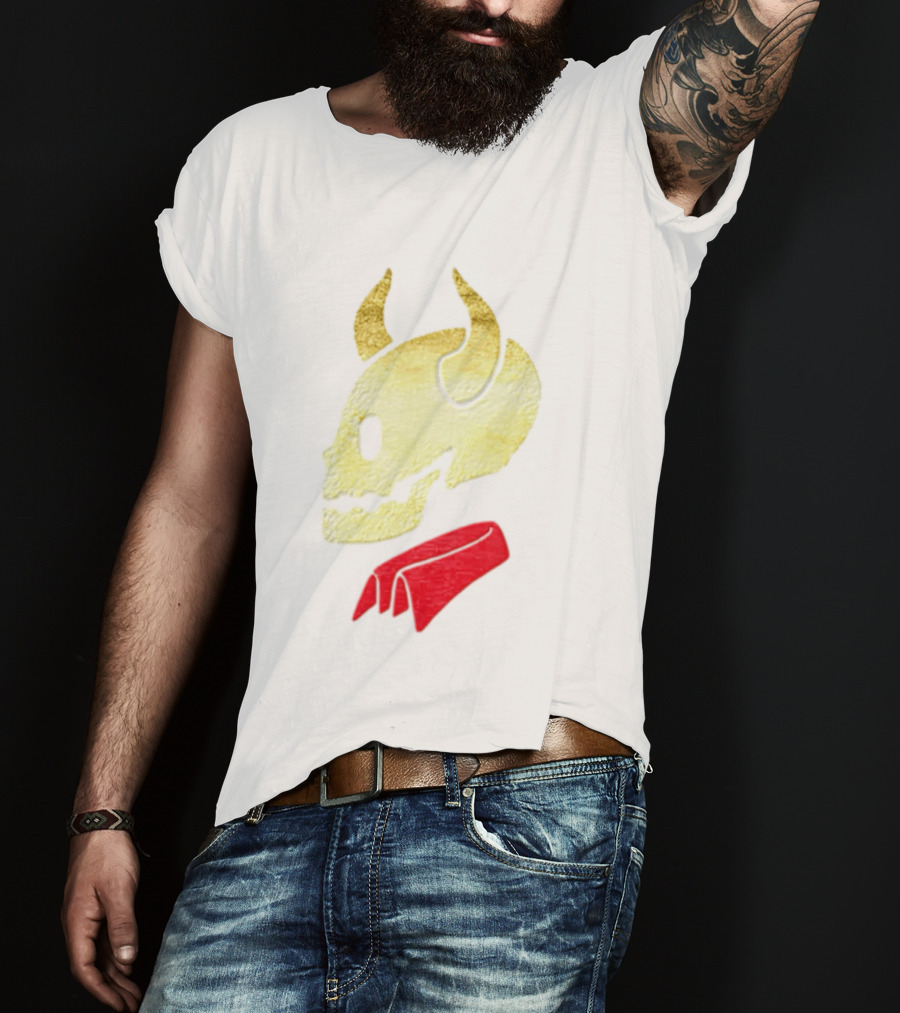 Devil Horn Skull Red Collar Gold Glitter T-Shirt