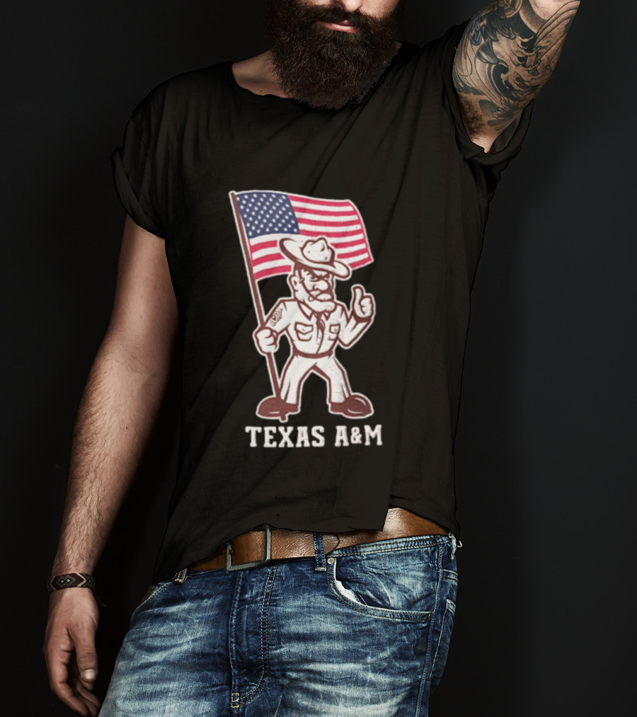 Texas A&M Drill Sergeant With American Flag Reveille T-Shirt