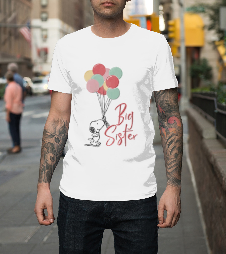 Peanuts Snoopy Big Sister Pastel Balloons Cartoon Dog T-Shirt