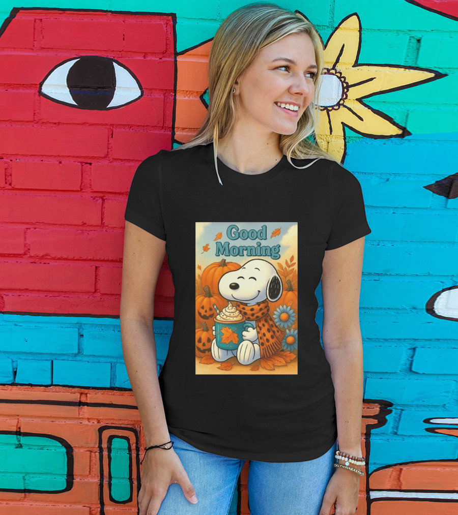 Snoopy Good Morning Autumn Pumpkin Latte Halloween T-Shirt