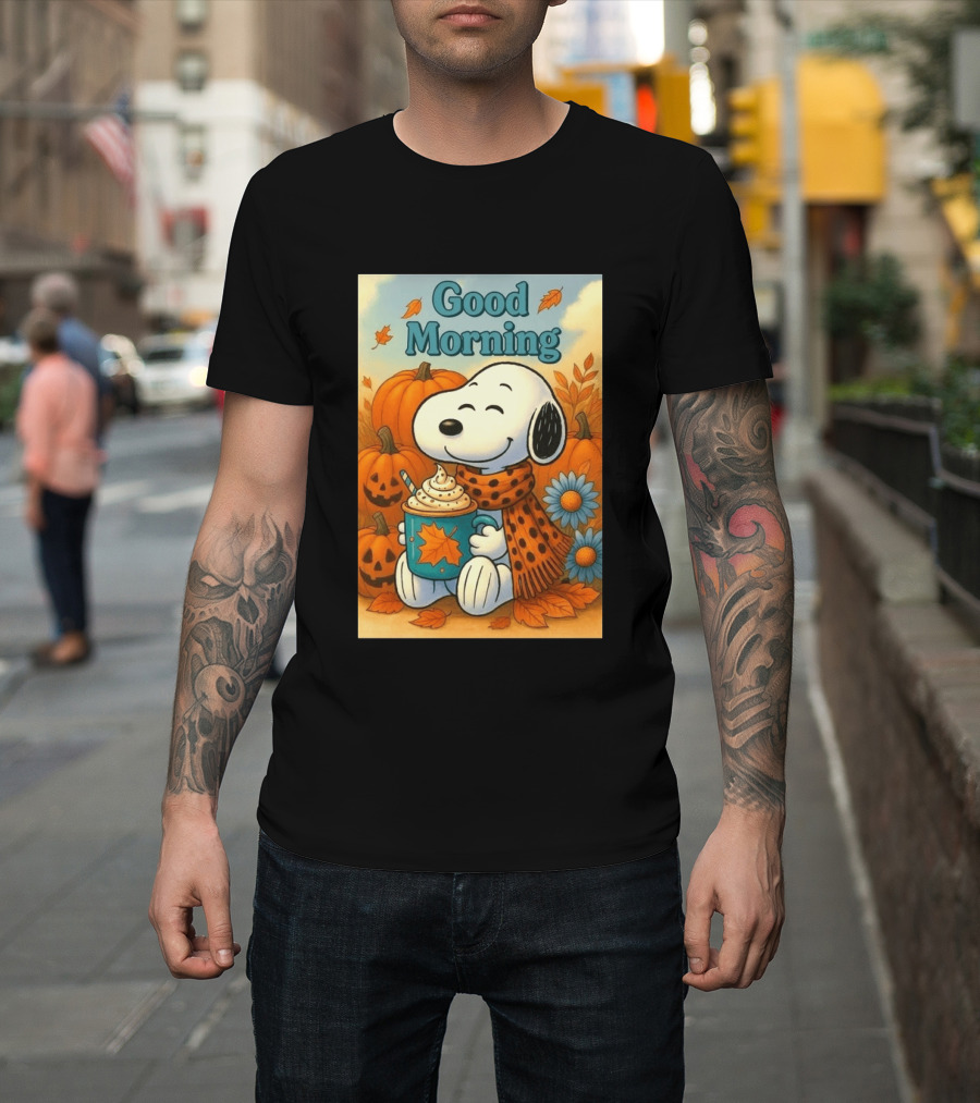 Snoopy Good Morning Autumn Pumpkin Latte Halloween T-Shirt