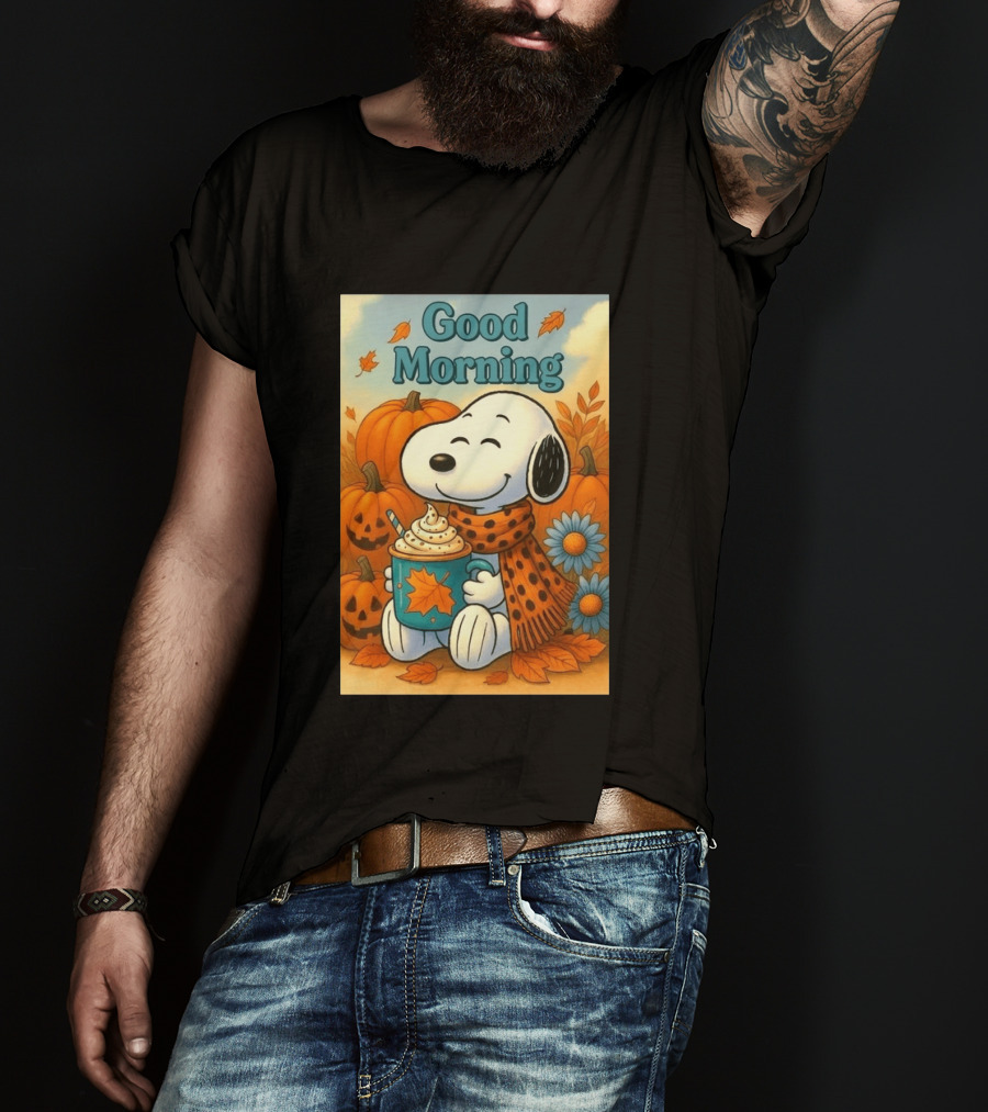 Snoopy Good Morning Autumn Pumpkin Latte Halloween T-Shirt