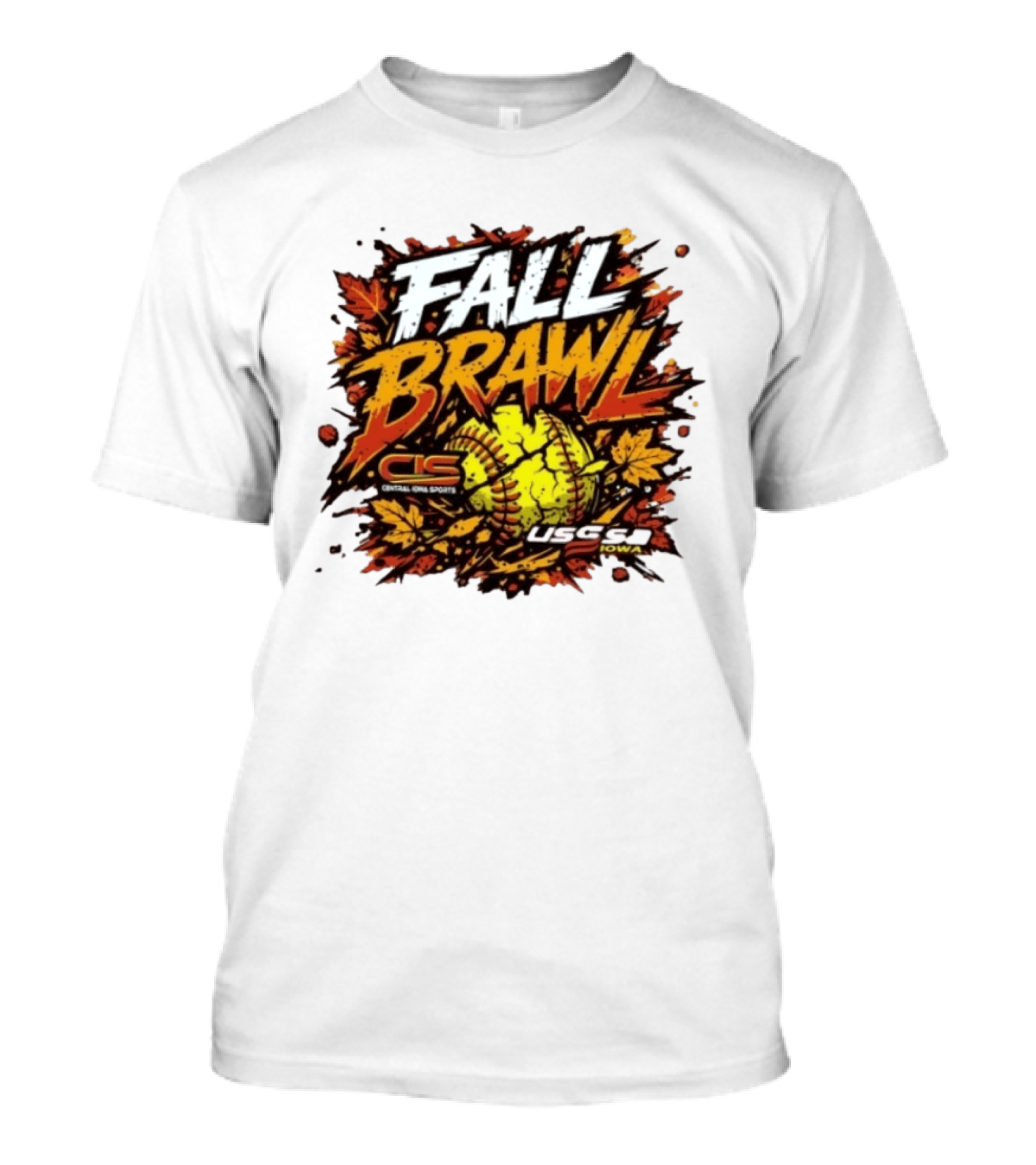 USSSA Fall Brawl Central Iowa Sports Tournament 2026 With Autumn Leaves And Softball T-Shirt