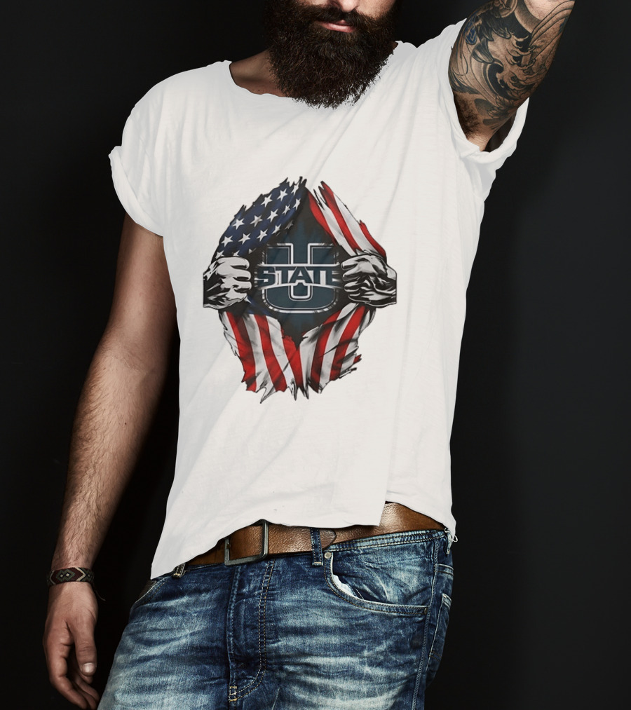 Utah State University American Flag Ripped U State T-Shirt