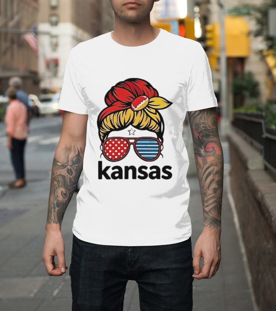 Kansas City Chiefs Royals Football Game Day Messy Bun Girl T-Shirt